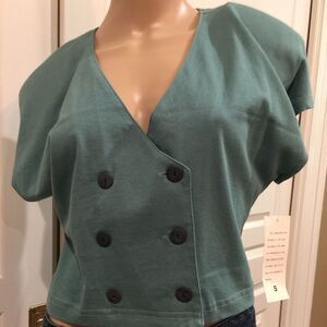 NWT D Knits 6 button green vest blouse